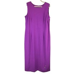VTG Purple Linen Blend Maxi Dress Sleeveless Embroidered Flower Butterfy Sz 12